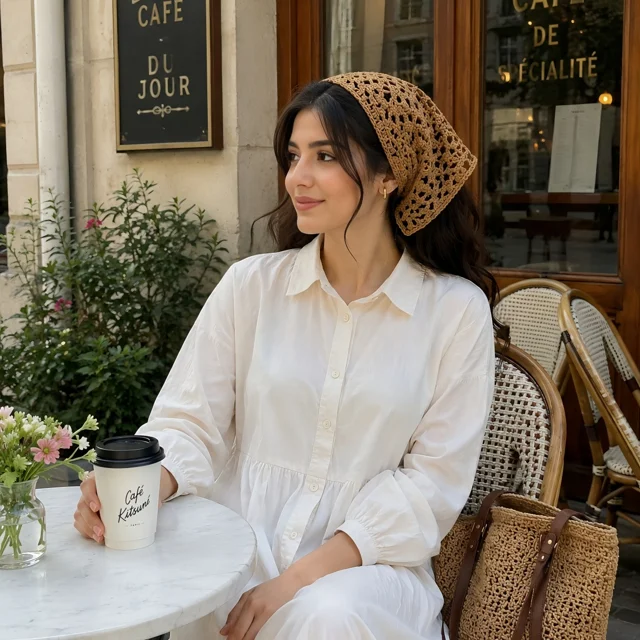 مینی اسکارف بافتنی زنانه مدل هلن رنگ قهوه ای کد 13456